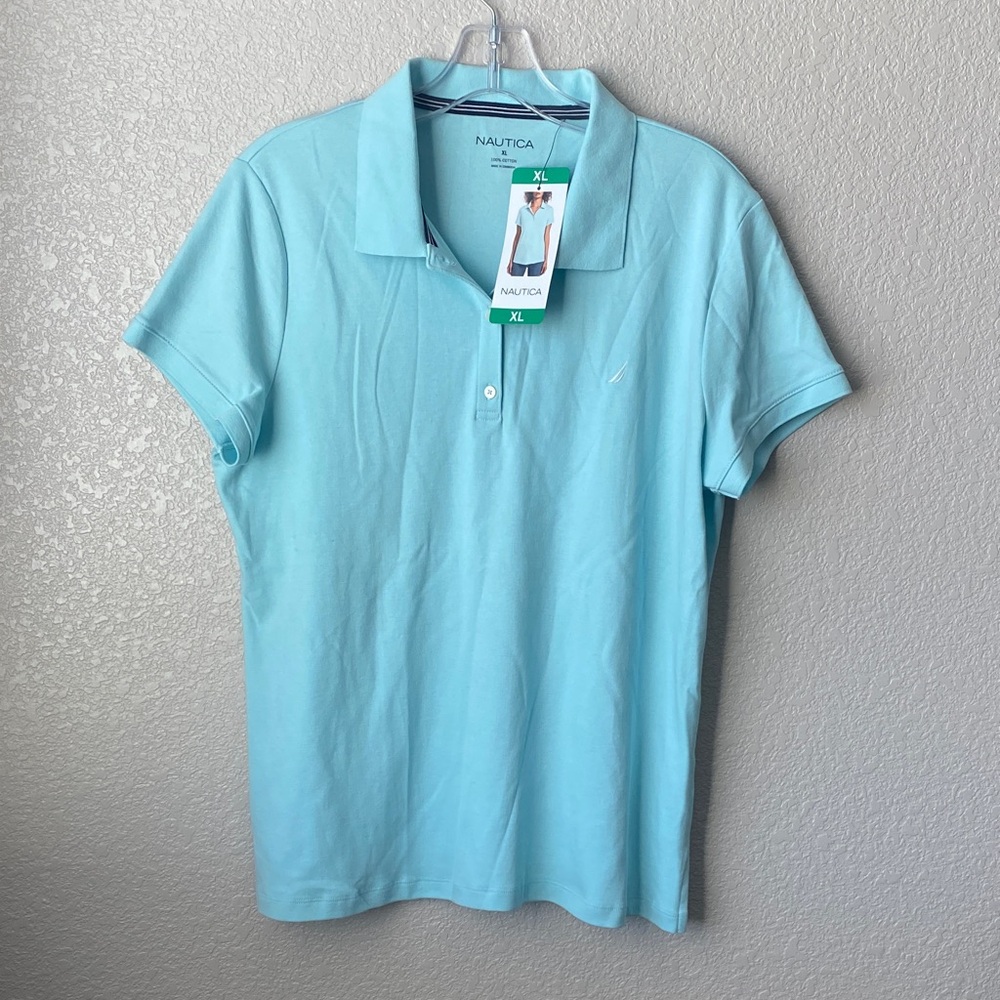 NAUTICA Womens Polo Shirt Blue/Turquoise  XL 100% Cotton